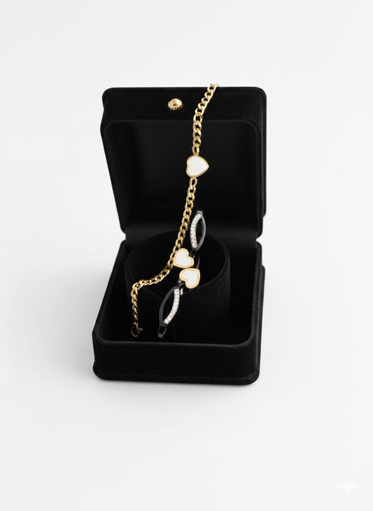 Elegant Golden Heart Bracelet & Diamond Bangle Set (Stainless Steel)
