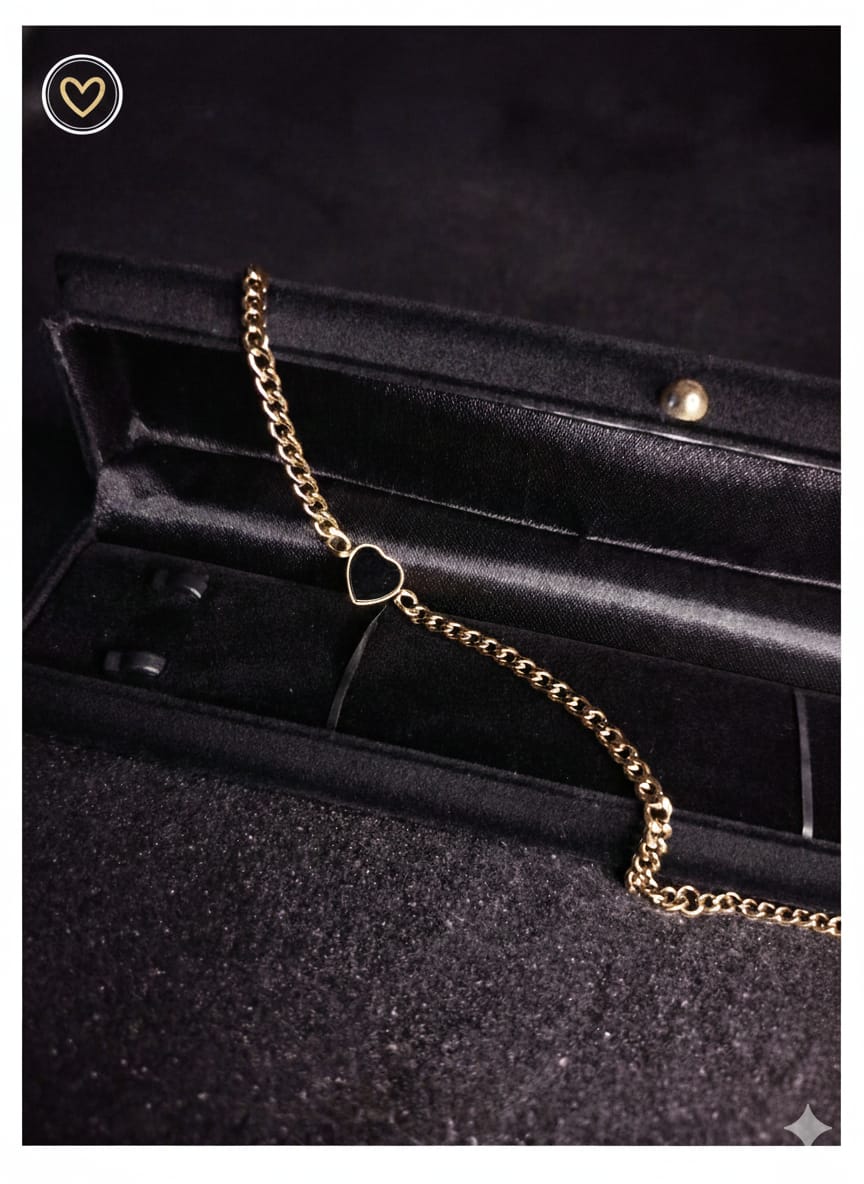 Dainty Gold Chain Bracelet with Black Heart Charm