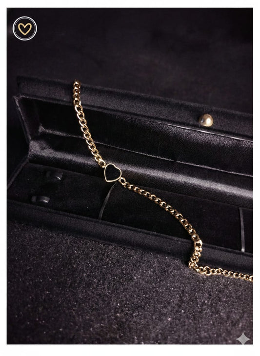 Dainty Gold Chain Bracelet with Black Heart Charm